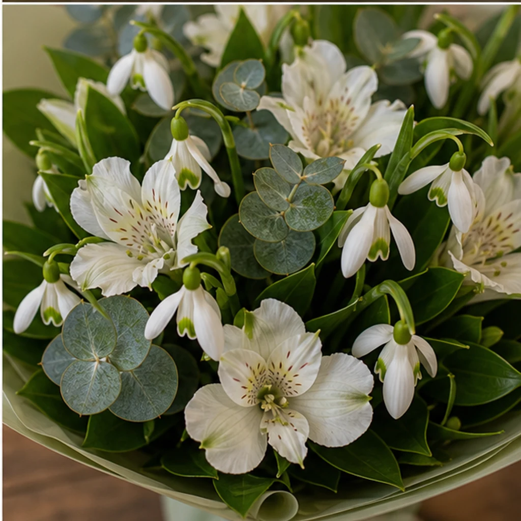 Buchet de ghiocei delicat cu alstroemeria alba - poza 4