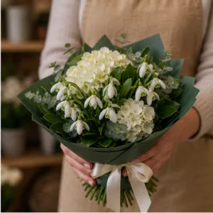 Buchet de ghiocei elegant cu hortensie alba - poza 2