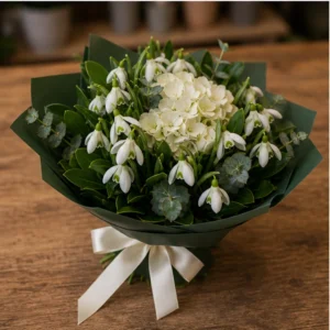 Buchet de ghiocei elegant cu hortensie alba - poza 3