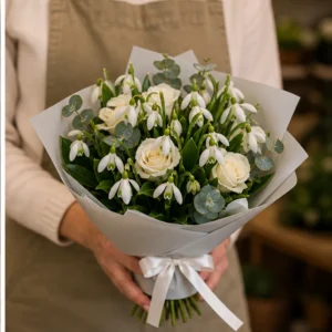 Buchet de ghiocei luminos cu trandafiri albi - poza 2