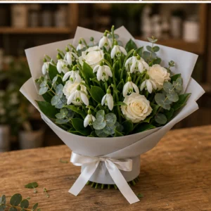 Buchet de ghiocei luminos cu trandafiri albi - poza 3