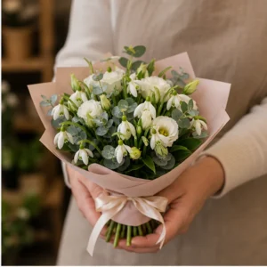 Buchet de ghiocei pastel cu lisianthus alb - poza 2