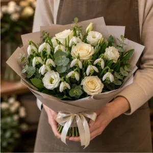Buchet de ghiocei premium cu trandafiri crem - poza 2