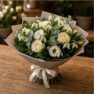Buchet de ghiocei premium cu trandafiri crem - poza 3