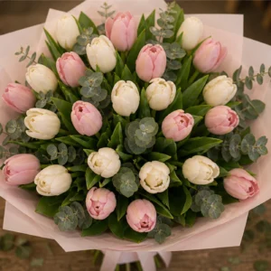 Buchet de lalele albe si roz pal - poza 4