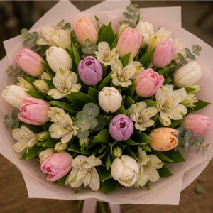 Buchet de lalele pastel si alstroemeria - poza 4
