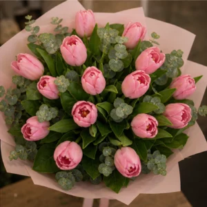 Buchet de lalele roz si salal - poza 4