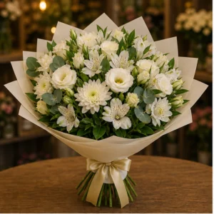 Buchet flori aniversare elegant alb crem cu alstroemeria - poza 1