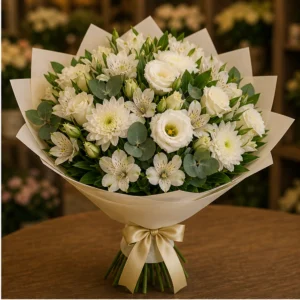 Buchet flori aniversare elegant alb crem cu alstroemeria - poza 2