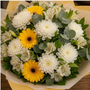 Buchet flori aniversare onomastica in tonuri alb si galben - poza 4