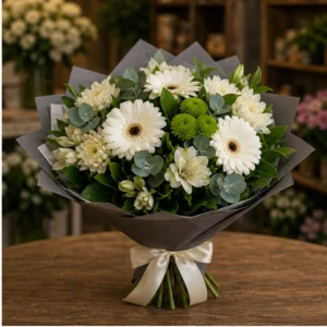 Buchet flori aniversare pentru colegi cu gerbera si santini - poza 2