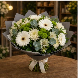 Buchet flori aniversare pentru colegi cu gerbera si santini - poza 3