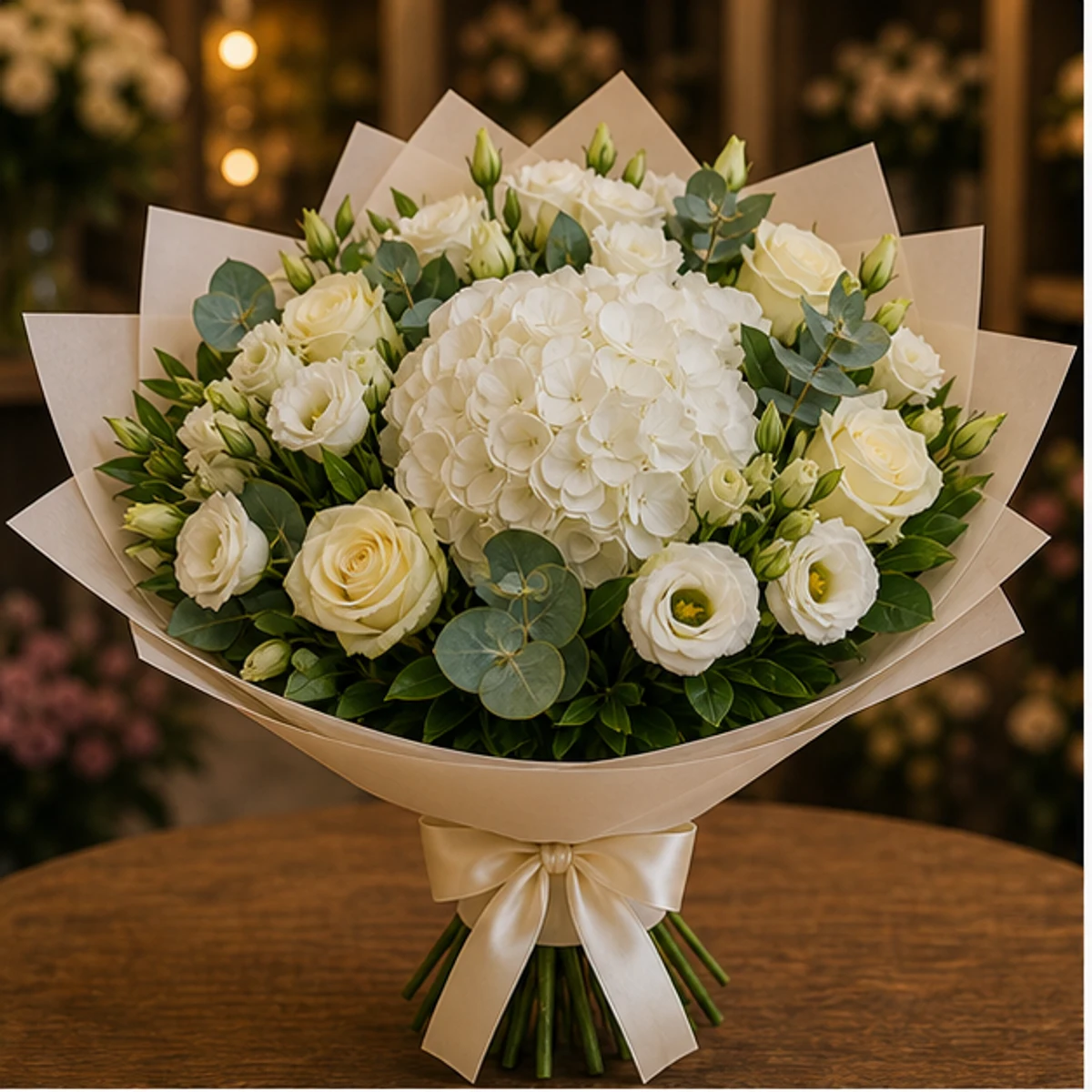 Buchet flori aniversare premium pentru cuplu cu hortensie alba - poza 1