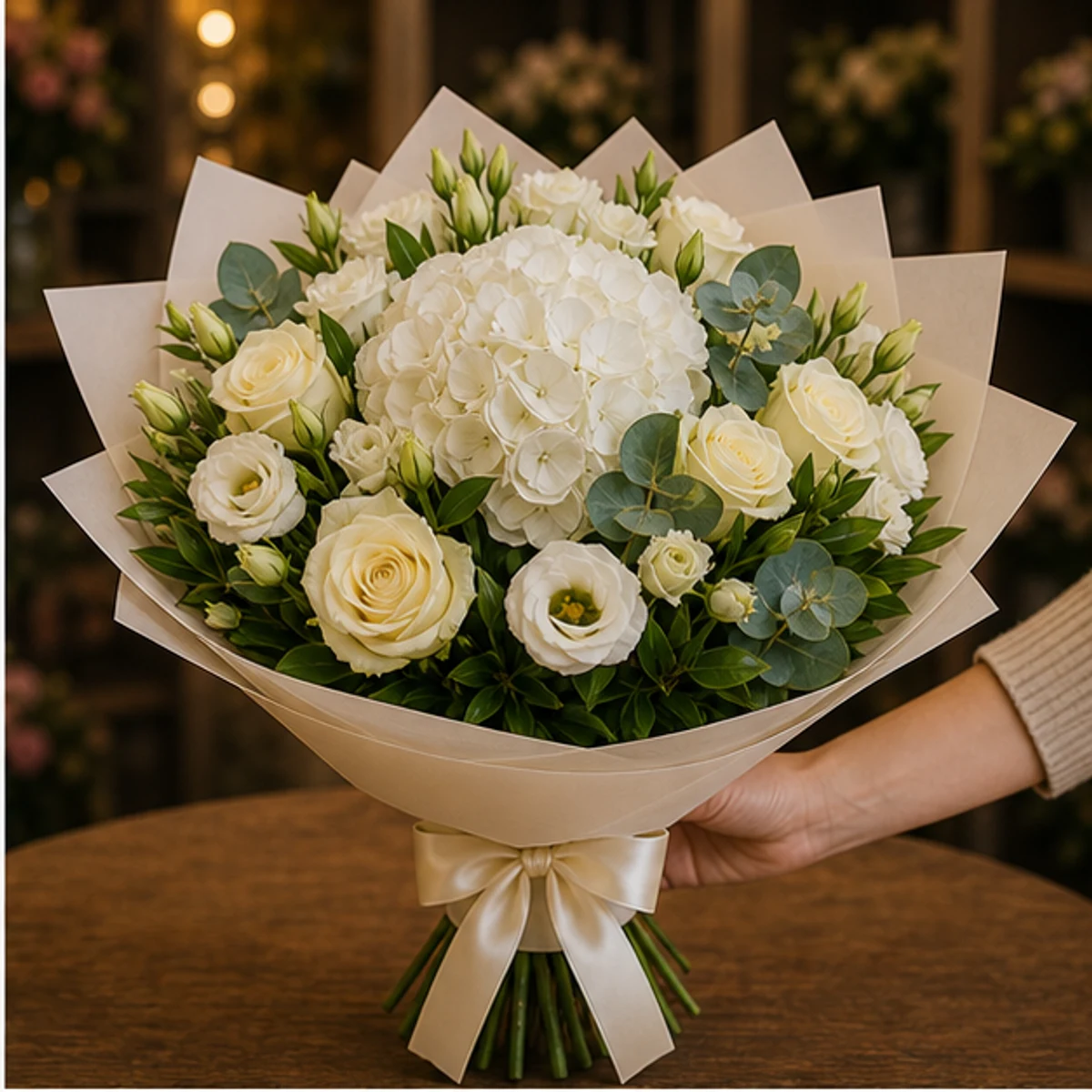Buchet flori aniversare premium pentru cuplu cu hortensie alba - poza 2