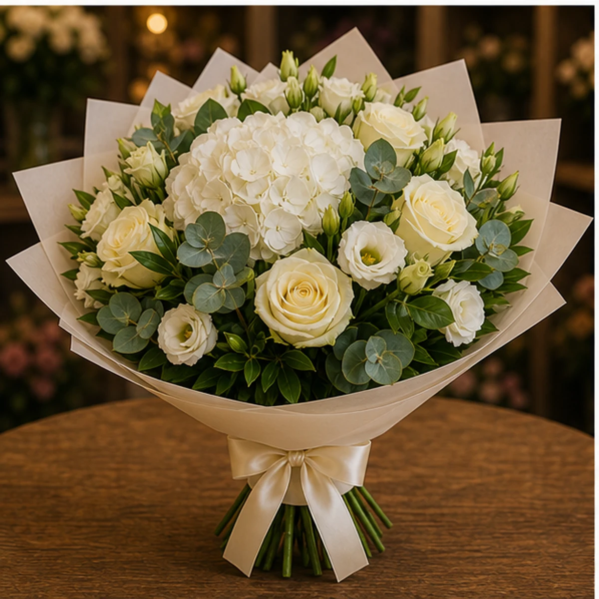 Buchet flori aniversare premium pentru cuplu cu hortensie alba - poza 3