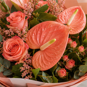 Buchet Flori Cadou Acasă București Coral Calm cu Anthurium - imagine 2