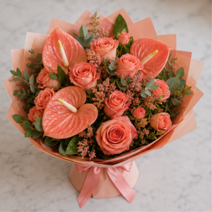 Buchet Flori Cadou Acasă București Coral Calm cu Anthurium - imagine 4