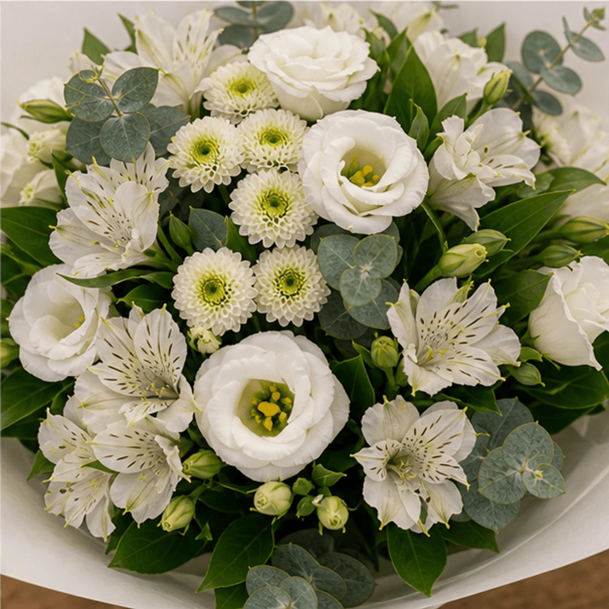 Buchet flori de camp alb verde cu santini si eucalipt - poza 4