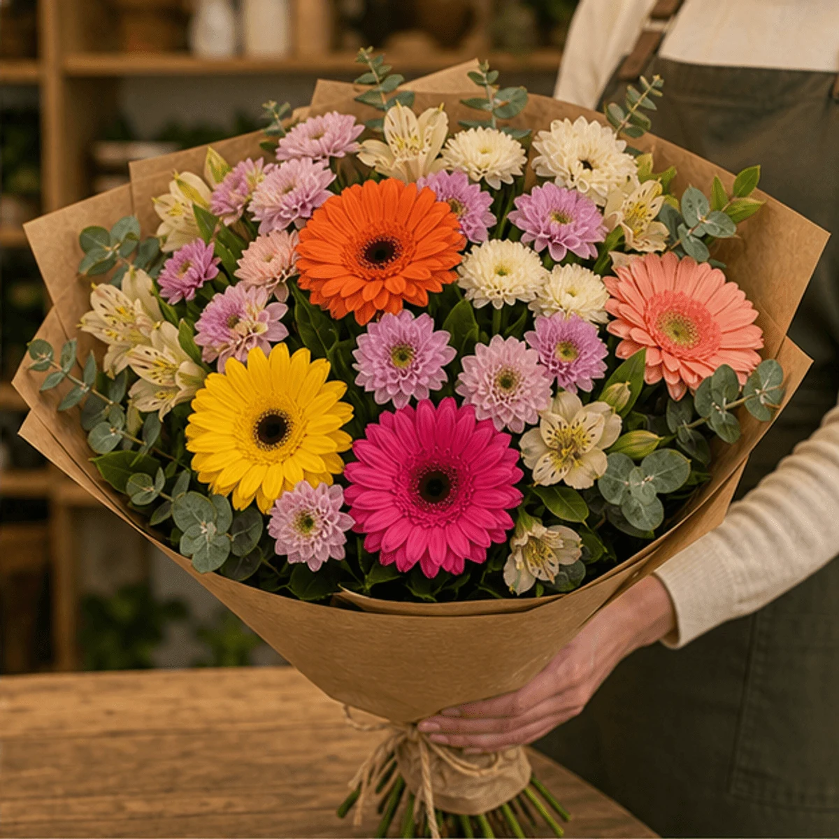 Buchet flori de camp colorat cu crizanteme si gerbera - poza 2