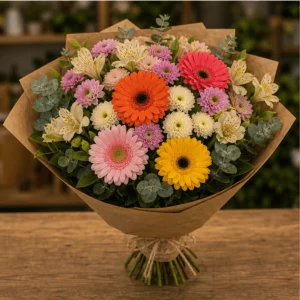 Buchet flori de camp colorat cu crizanteme si gerbera - poza 3