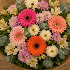 Buchet flori de camp colorat cu crizanteme si gerbera - poza 4