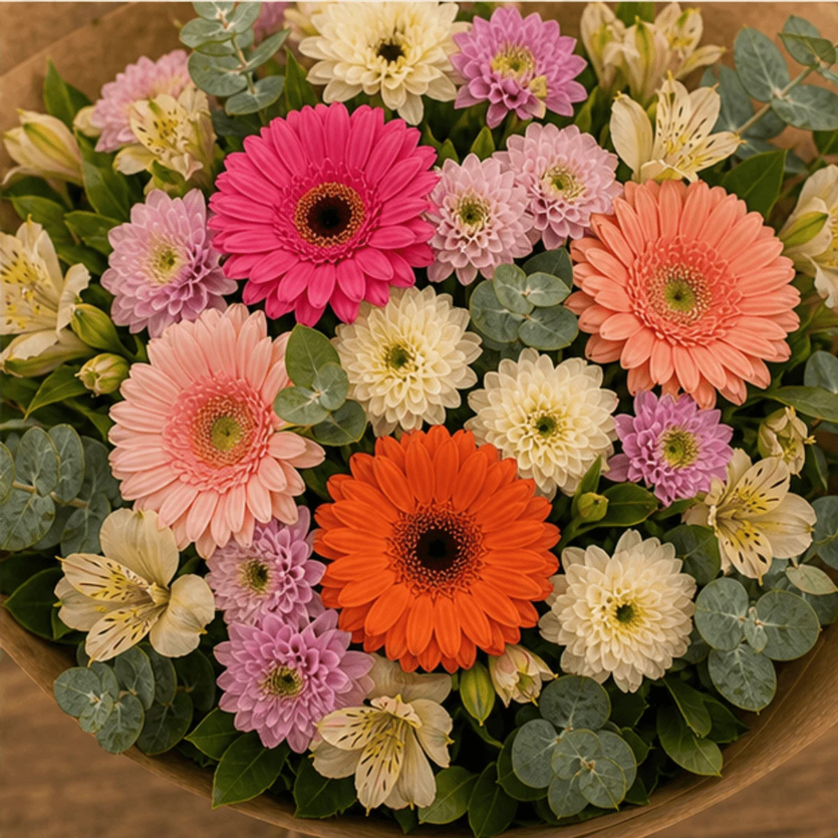 Buchet flori de camp colorat cu crizanteme si gerbera - poza 4