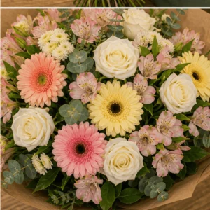 Buchet flori de camp mare cu gerbera si trandafiri albi - poza 4
