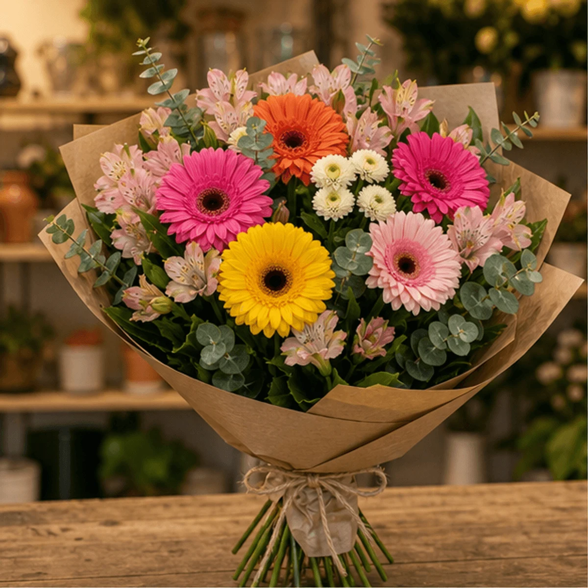 Buchet flori de camp vesel cu gerbera si alstroemeria - poza 1