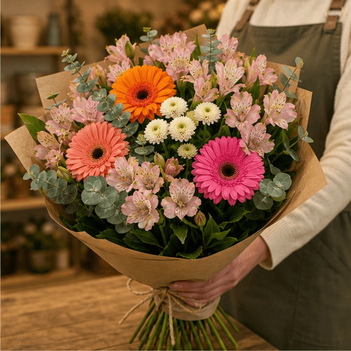 Buchet flori de camp vesel cu gerbera si alstroemeria - poza 2
