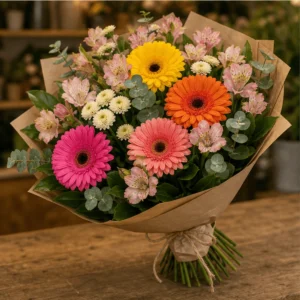 Buchet flori de camp vesel cu gerbera si alstroemeria - poza 3