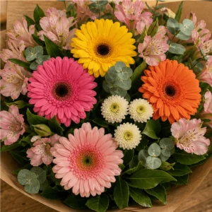 Buchet flori de camp vesel cu gerbera si alstroemeria - poza 4