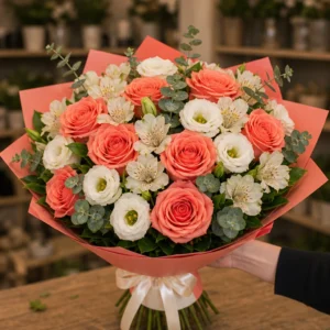 Buchet flori deosebite coral premium - poza 2