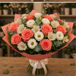 Buchet flori deosebite coral premium - poza 3