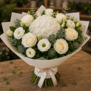 Buchet flori deosebite ivory cu hortensie alba - poza 3