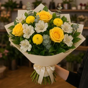 Buchet flori deosebite luminos cu trandafiri galbeni - poza 3