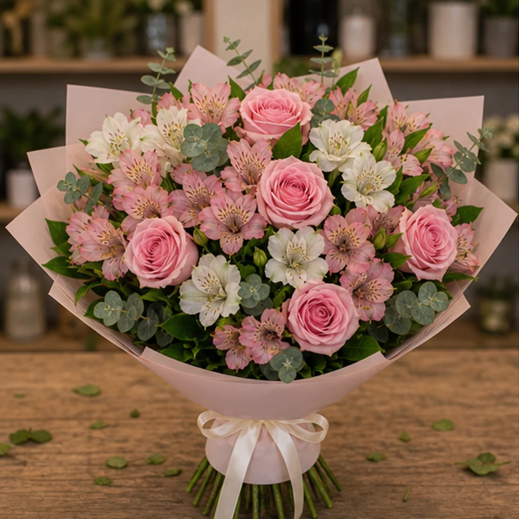 Buchet flori deosebite pastel cu alstroemeria - poza 1