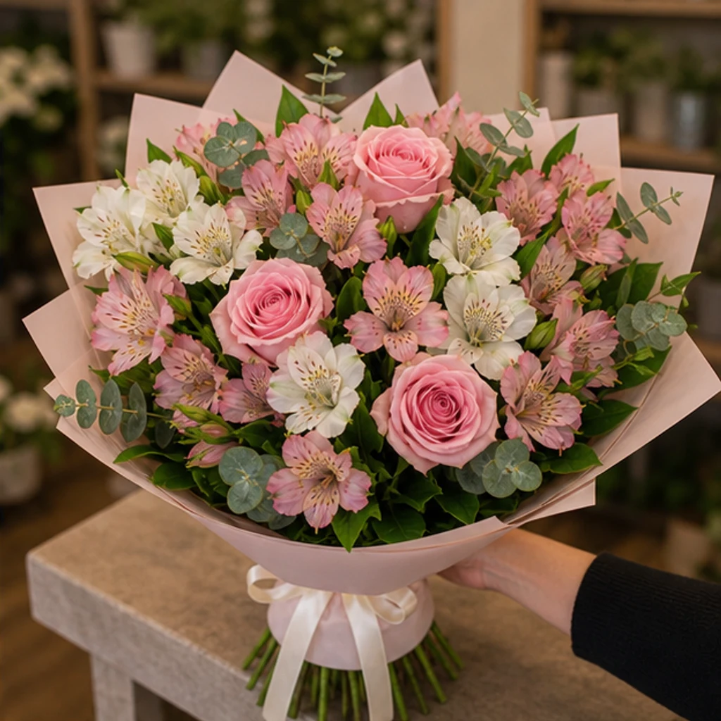 Buchet flori deosebite pastel cu alstroemeria - poza 2