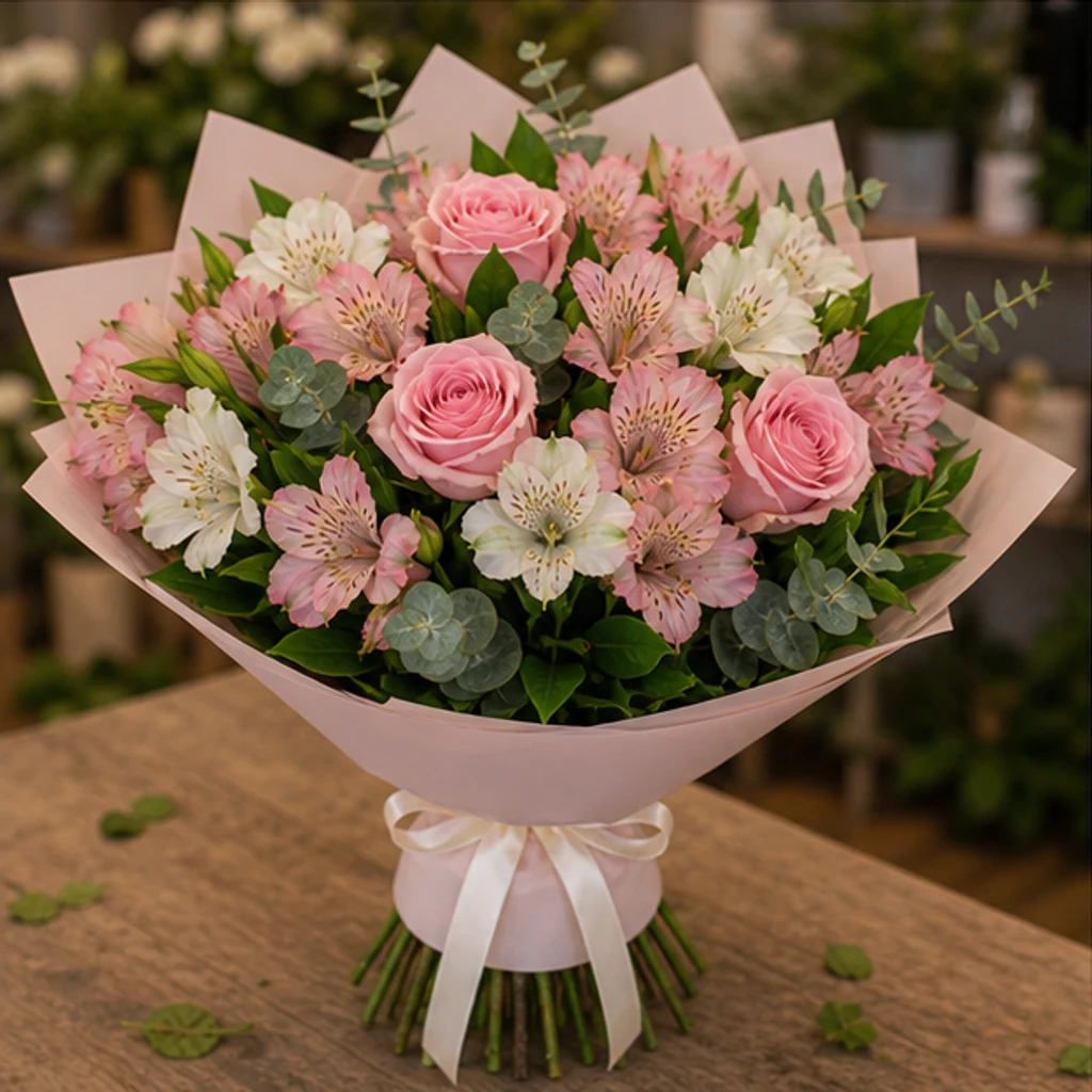 Buchet flori deosebite pastel cu alstroemeria - poza 3