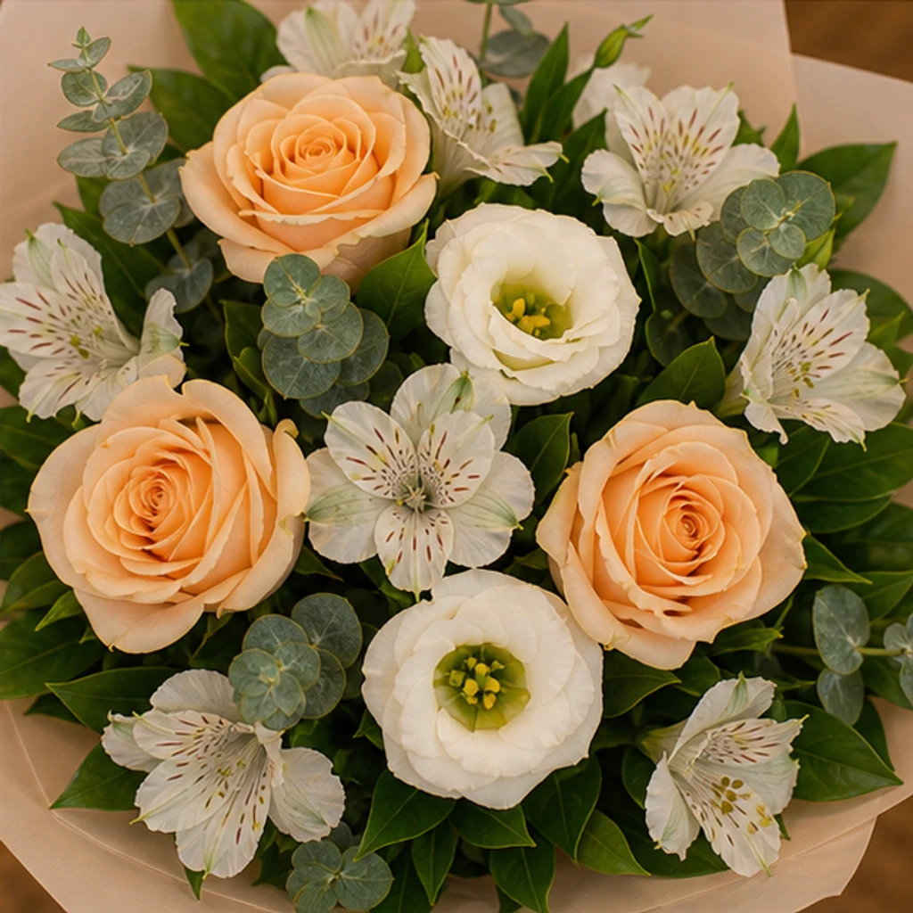 Buchet flori deosebite piersica si crem - poza 4