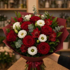 Buchet flori deosebite rosu rubin - poza 2