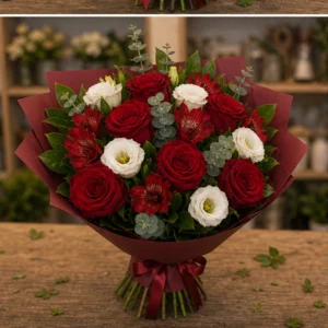 Buchet flori deosebite rosu rubin - poza 3