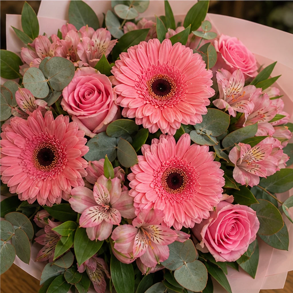 Buchet flori deosebite roz cald cu gerbera - poza 4