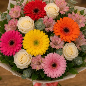 Buchet flori deosebite vesel cu gerbera multicolora - poza 4