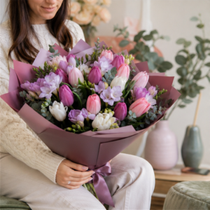 Buchet Flori la Domiciliu București Dimineață Urbană cu Lalele și Frezii - imagine 3