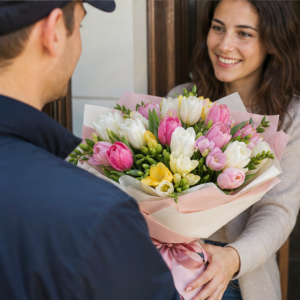 Buchet Flori la Domiciliu Zori de Acasă cu Lalele și Frezii - imagine 3