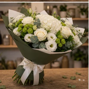 Buchet flori Valentine's Day de gala cu hortensie si trandafiri albi - poza 3