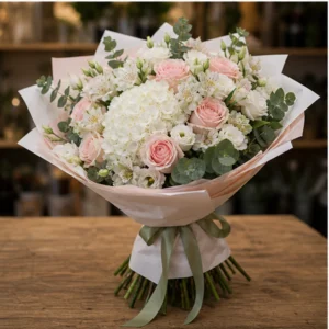 Buchet flori Valentine's Day premium alb roz cu hortensie - poza 3