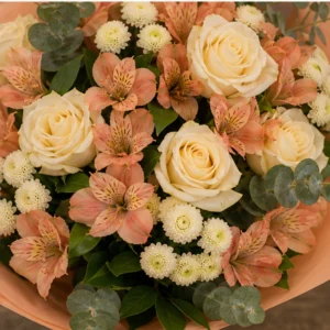 Buchet flori Valentine's Day somon cu trandafiri crem - poza 4