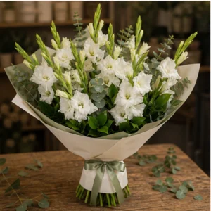 Buchet gladiole albe cu salal - poza 3