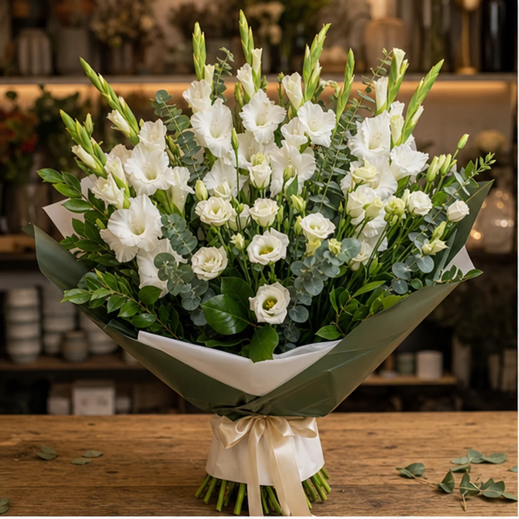 Buchet gladiole premium alb si verde - poza 1